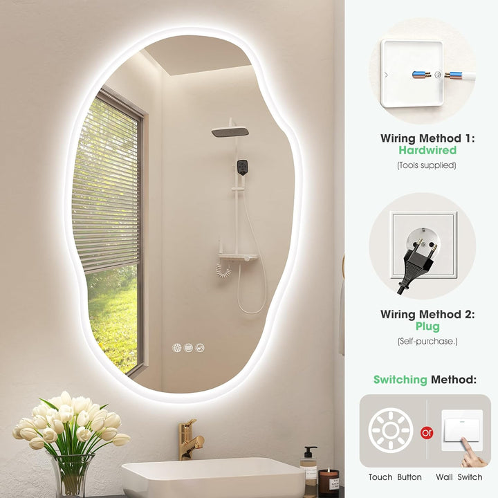 S'bagno Badspiegel-mit-Beleuchtung 600x900 mm, Badezimmerspiegel-mit-Beleuchtung und Bluetooth, Entf