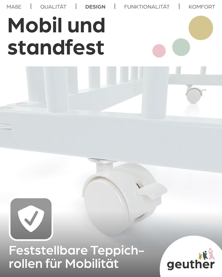 Laufgitter Baby Leon, 75x95 cm, 3-fach höhenverstellbar, schadstoffrei in Holz Weiss I Mobiler Laufs