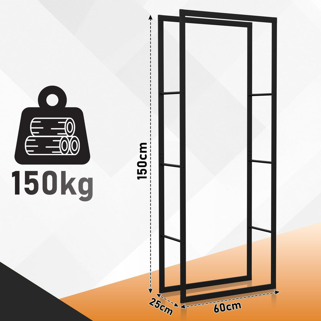 Ikodm kaminholzregal Innen und Aussen, Metall Brennholzregal aussen 60 x 25 x 150CM, Holzstapelhilfe