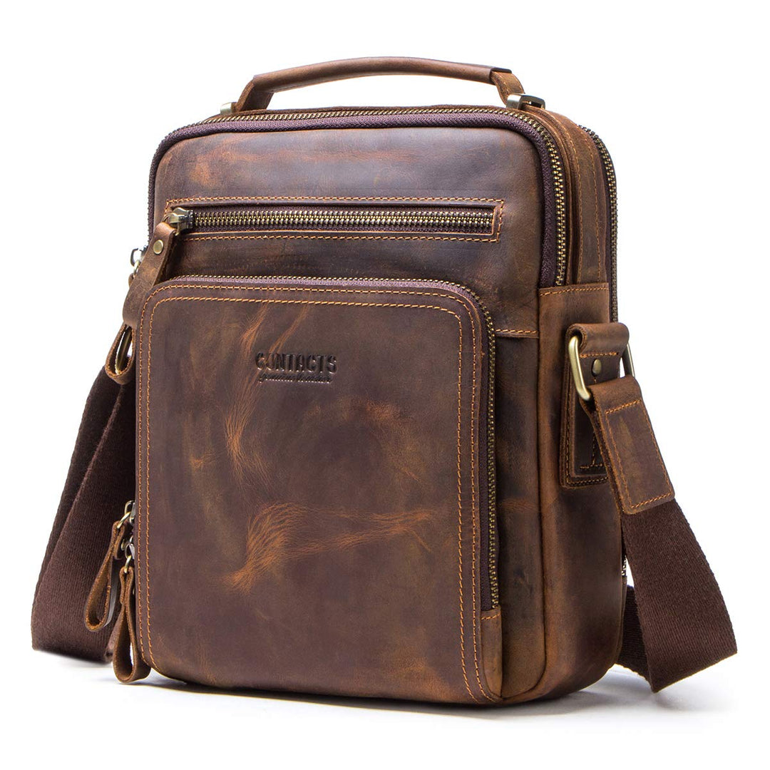 Contacts Echtes Leder Herren Laptop Mini Tab Messenger Crossbody Bag Tasche Handtasche Braun Kaffee,