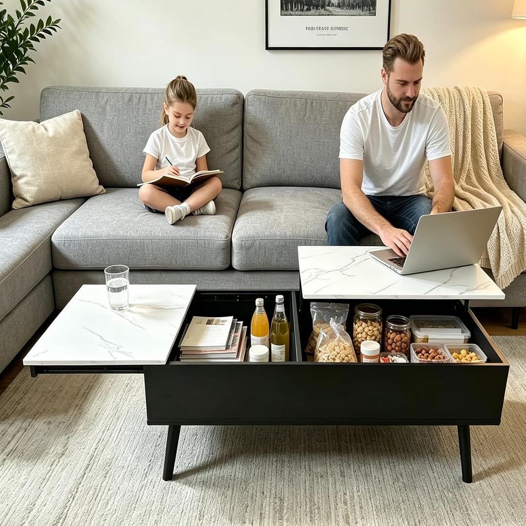 JanflyHome Höhenverstellbarer Couchtisch, Couchtisch, Hubplatte Couchtisch, Couchtisch mit Schiebepl
