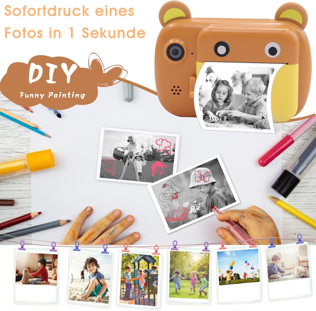 Sofortbildkamera für Kinder, 6,1 cm LCD-Bildschirm Druckkamera, Digitalkamera Mit 6-fachem Zoom, 24