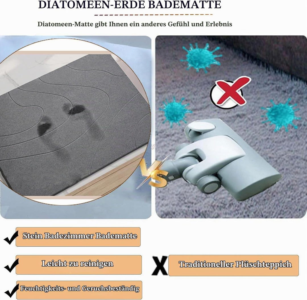 Stein-Badematte – Natürliche Kieselgur, Super Saugfähige Duschmatte, Schnell Trocknende, rutschfeste