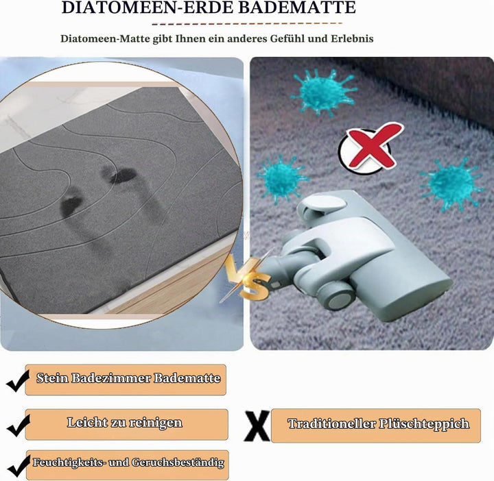 Stein-Badematte – Natürliche Kieselgur, Super Saugfähige Duschmatte, Schnell Trocknende, rutschfeste