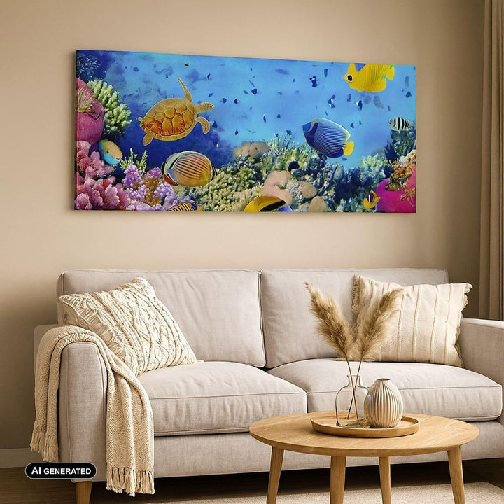 Wandbilder Dekoration Wohnzimmer Korallenriff Panorama Bilder auf Leinwand 120x50cm Leinwandbild mit