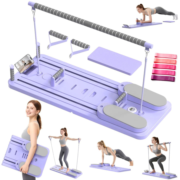 SPYLAVE Pilates Board Upgraded, 6-in-1 Faltbares Pilates Reformer Set für Zuhause, Multifunktionales
