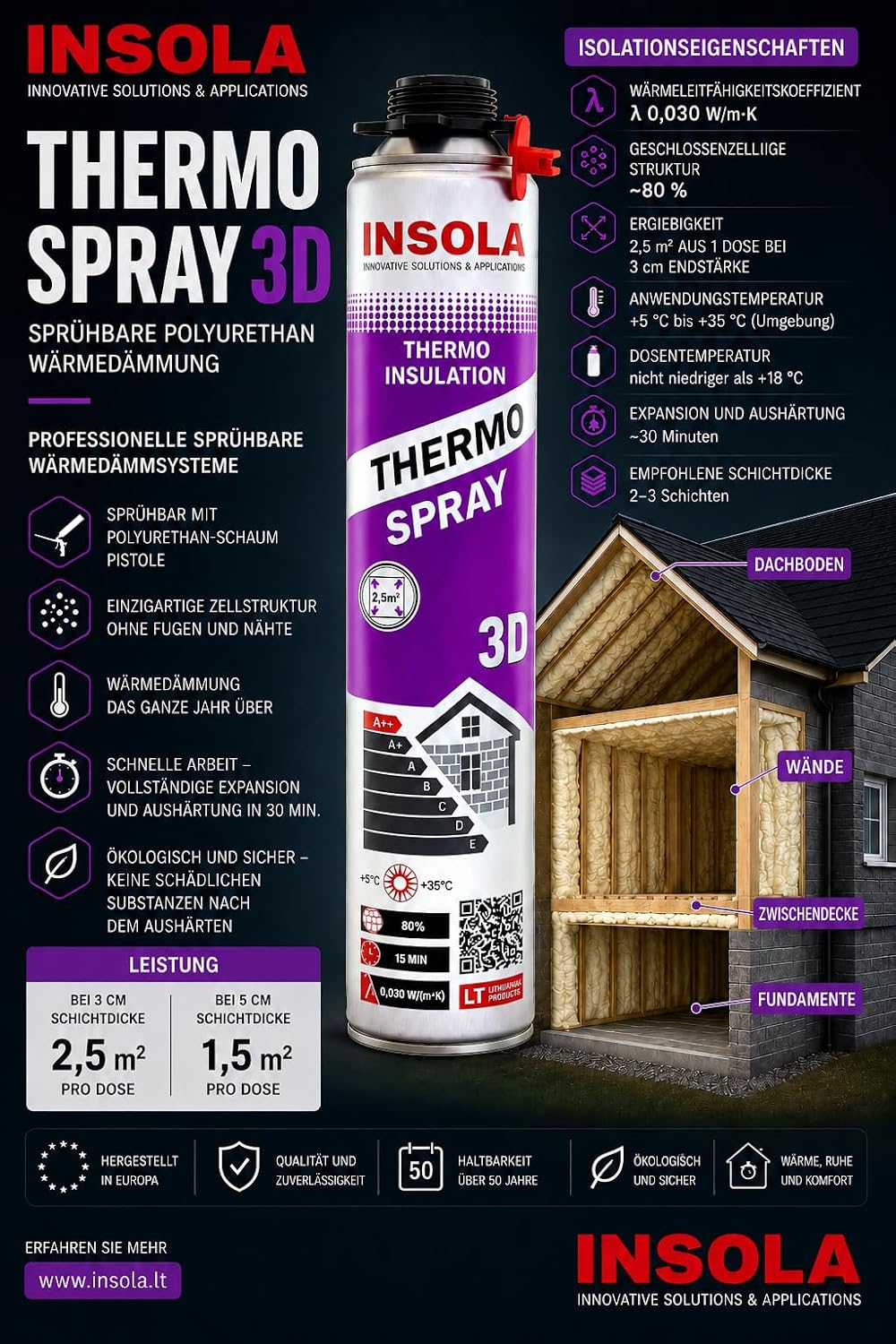 Thermo Spray 3D PU-Isolierschaum 12 x 850 ml – Effektive Sprühdämmung