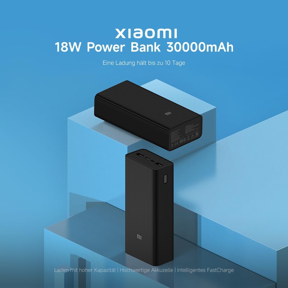 Xiaomi 18W Power Bank – 30000mAh, 18W Schnellladefunktion, lädt 3 Geräte gleichzeitig, Power Deliver