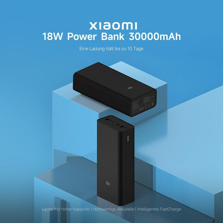 Xiaomi 18W Power Bank – 30000mAh, 18W Schnellladefunktion, lädt 3 Geräte gleichzeitig, Power Deliver
