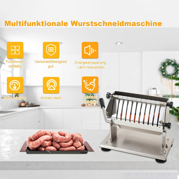 YILIKISS Edelstahl Currywurstschneider für 18 mm Scheiben,10 extra scharfe Messer mit Wellenschliff,