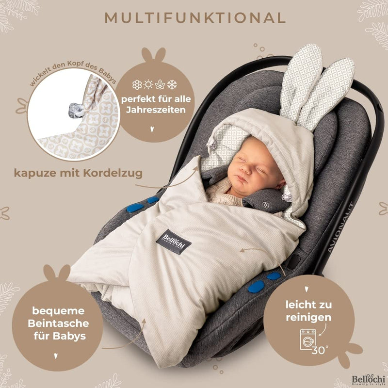 Premium Einschlagdecke Babyschale, Baby Erstausstattung aus Baumwolle für Autositz, Kuscheldecke für