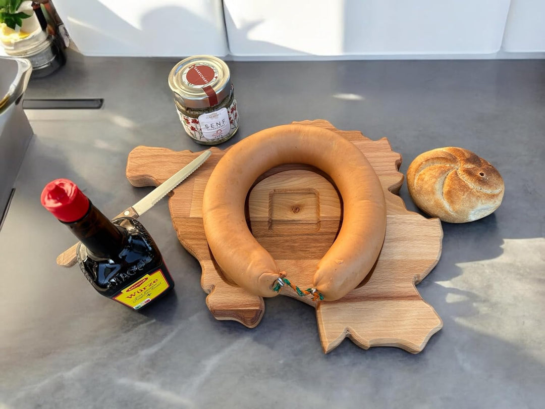 Saarlandbrett Frühstücksbrettchen aus Holz, Legendärer Lyoner-Maggi Style, für Saarländer, Lusitge G