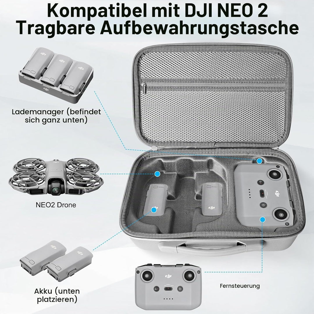 Tasche für DJI Neo 2 Case, Tragbar PU Case für DJI Neo 2 Fly More Combo Zubehör, Neo 2 Tasche, Reise