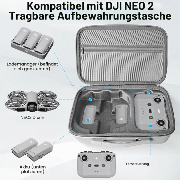 Tasche für DJI Neo 2 Case, Tragbar PU Case für DJI Neo 2 Fly More Combo Zubehör, Neo 2 Tasche, Reise