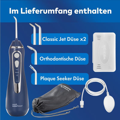 Waterpik Kabellose Munddusche Advanced, 4 Aufsätze, Druckbereich 3,1 bis 5,2 bar, 3 Druckeinstellung