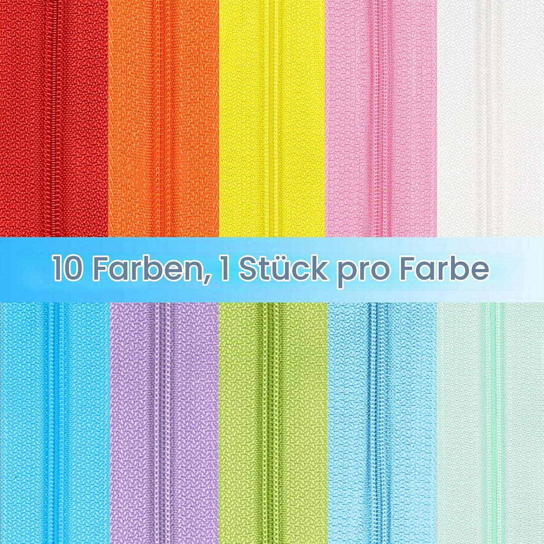 DOITEM 2,8 mm 10 Farben Reissverschlüsse 28 m Nylon-Endlos-Reissverschluss-Set mit Schieber und Reis