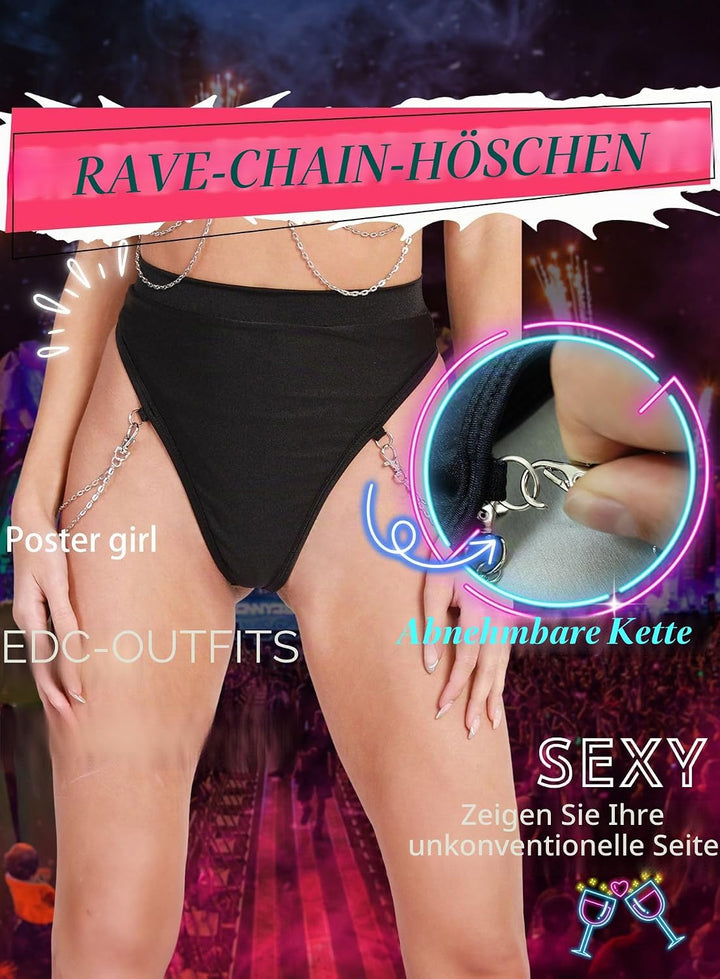 EVELUST Rave Booty Shorts für Damen – Hoch Taillierte Badeshorts Scrunch Sporthose Kurze Leggings Go