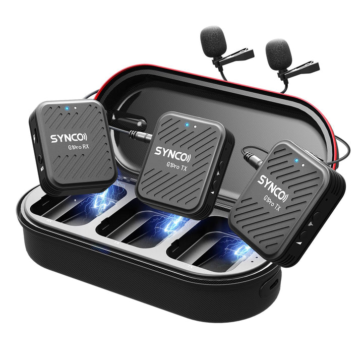 SYNCO Lavalier Mikrofon Wireless G1(A2) Pro, Ansteckmikrofon Dual Pack mit Ladegehäuse Rauschunterdr