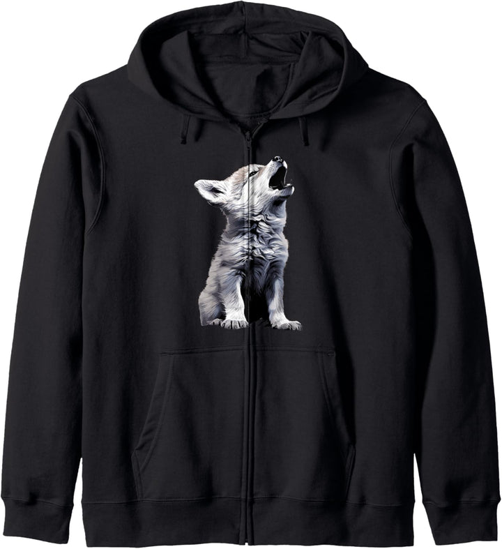 Niedliches Baby Heulender Wolf Junges Wolf Wolf Wolf Kapuzenjacke