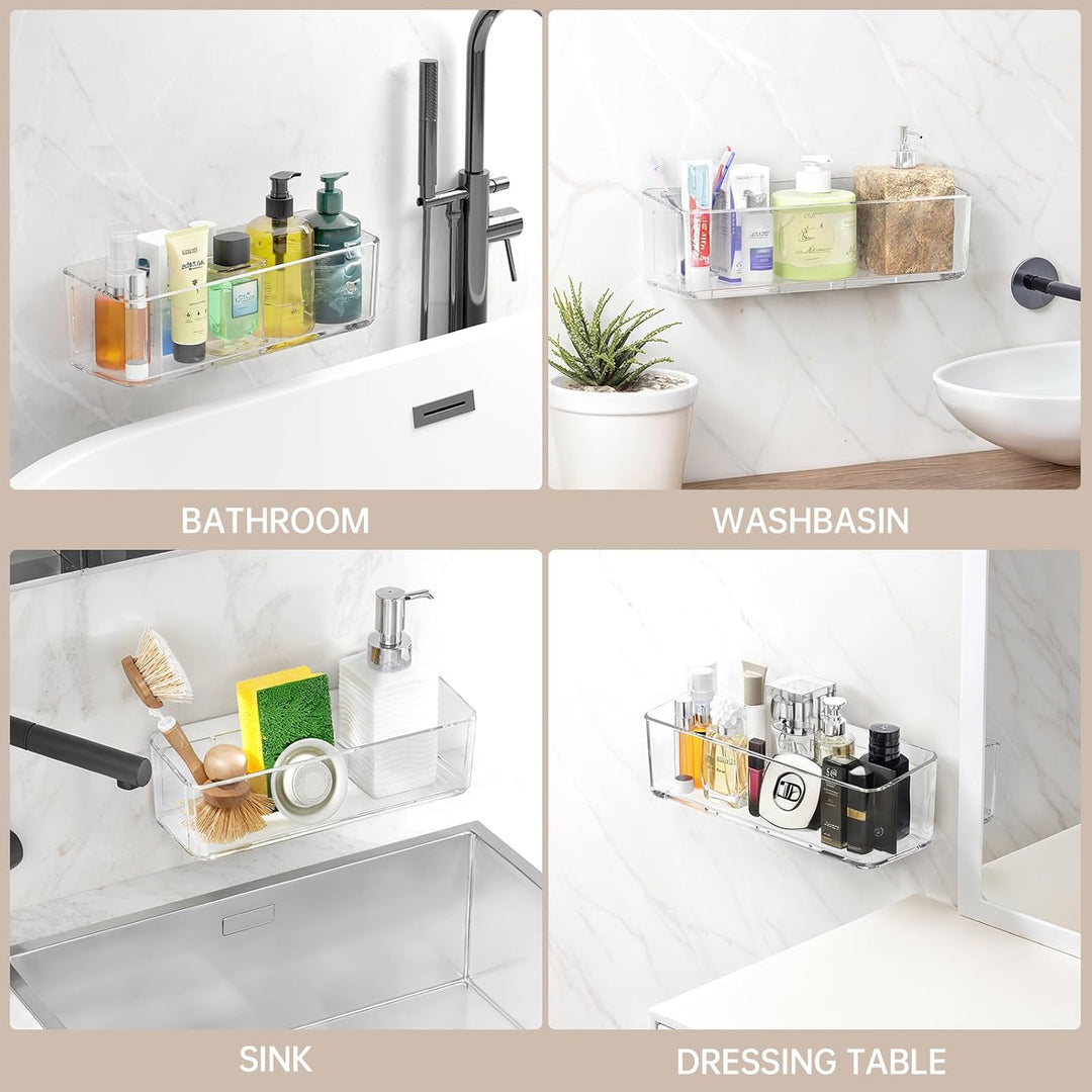 PAVSTINE Duschablage ohne Bohren Transparent, 2 Stück Duschregal Badezimmer Organizer mit Ablauföffn