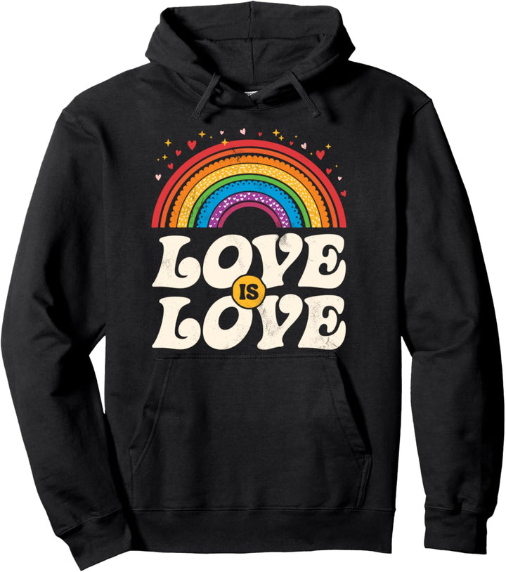 LGBTQ Love Is Love Gay Pride LGBT Ally Rainbow Flag Vintage Pullover Hoodie