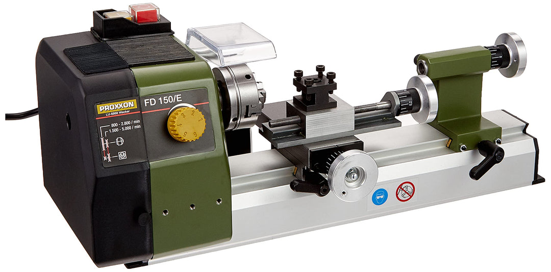 PROXXON Feindrehmaschine FD 150/E, präzise Drehbank mit 2-stufigem Riemenantrieb, Geschwindigkeitsre