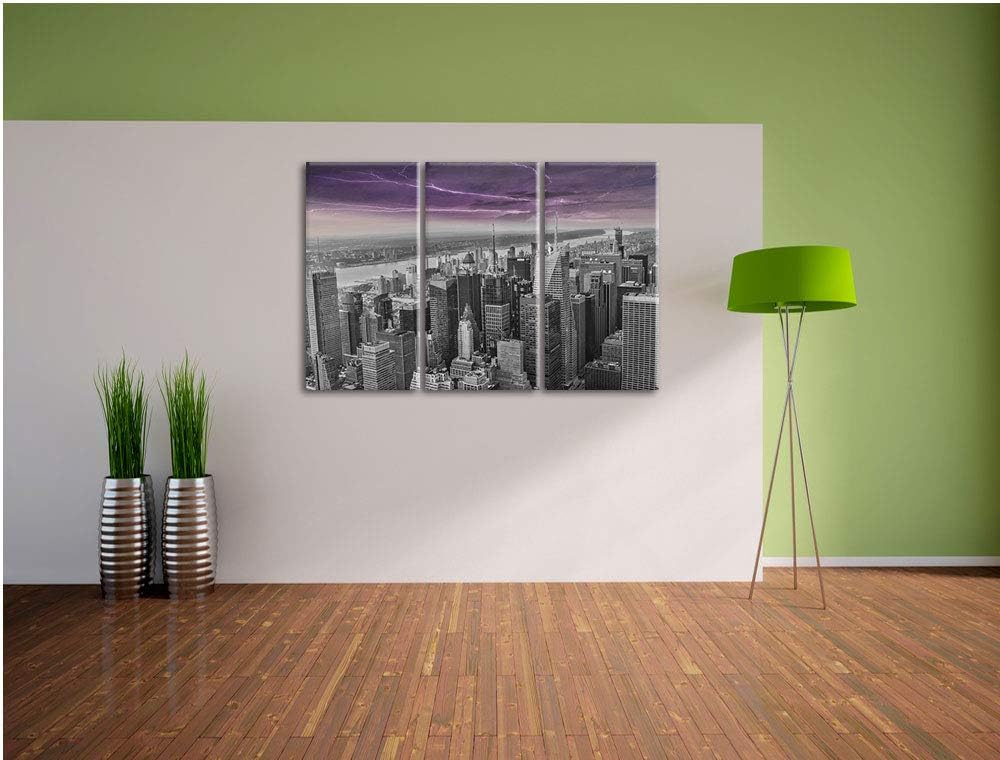 Skyline New York unter Gewitterhimmel schwarz/weiss 3-Teiler Leinwandbild 120x80 Bild auf Leinwand,