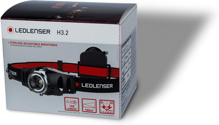 Ledlenser H3.2 Stirnlampe LED, fokussierbar, schwenkbar, 120 Lumen, stufenlos dimmbar, Leuchtweite 1