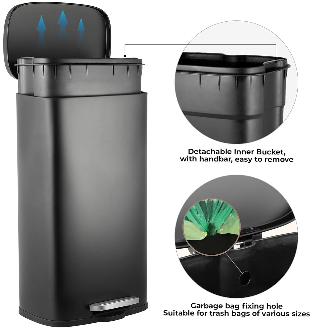 LIFERUN Mülleimer Küche 30l, Abfalleimer mit Deckel, Softclose Treteimer aus Stahl, mit Inneneimer f