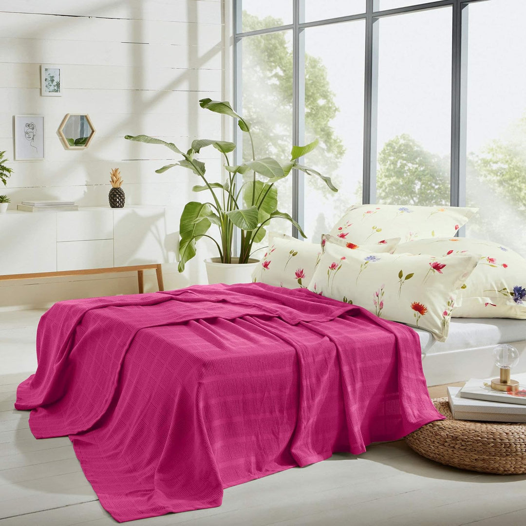 Erwin Müller Sommerdecke, leichte Baumwolldecke, Häkeldecke Trient pink Grösse 220x240 cm - luftig l