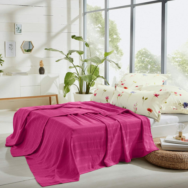 Erwin Müller Sommerdecke, leichte Baumwolldecke, Häkeldecke Trient pink Grösse 220x240 cm - luftig l