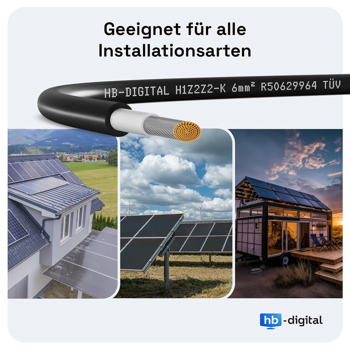 HB-DIGITAL 10m Solarkabel H1Z2Z2-K TÜV Rheinland geprüft 6mm2 UV-beständig flexibel PV Kabel Reines