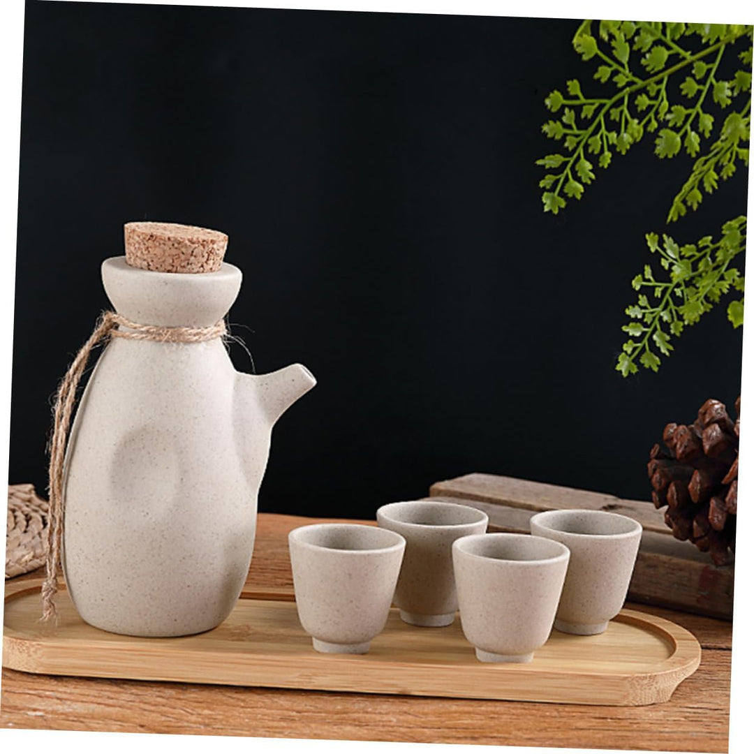 MAGICLULU Keramik Sake Satz Mit 300ml Flasche 4 x 50ml Becher Japanischer Stil Handpoliert Glasiert