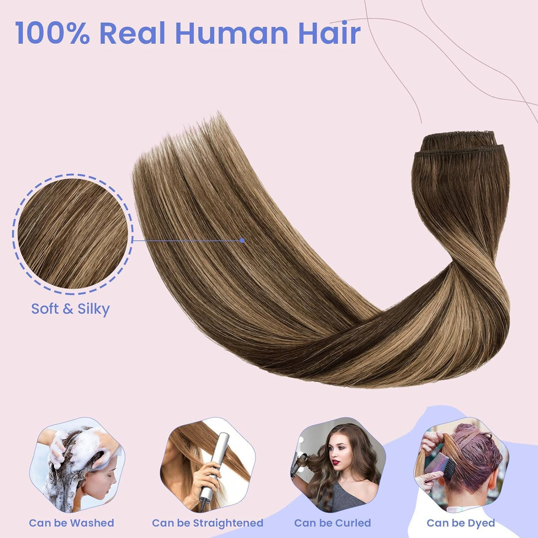 Elailite Extensions Echthaar Clip in 8 Tressen Glatt #2T2P6 Dunkelbraun/Hellbraun, Haarverlängerung