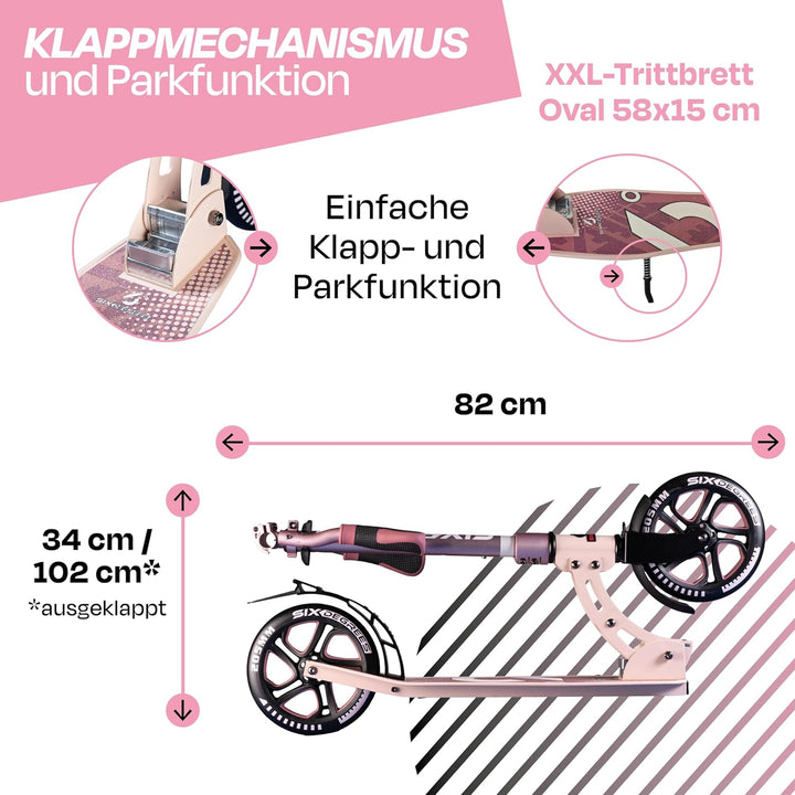 Six Degrees Aluminium Scooter mit Klappmechanismus, Ständer, 205 mm TESTSIEGER, ABEC 7, höhenverstel