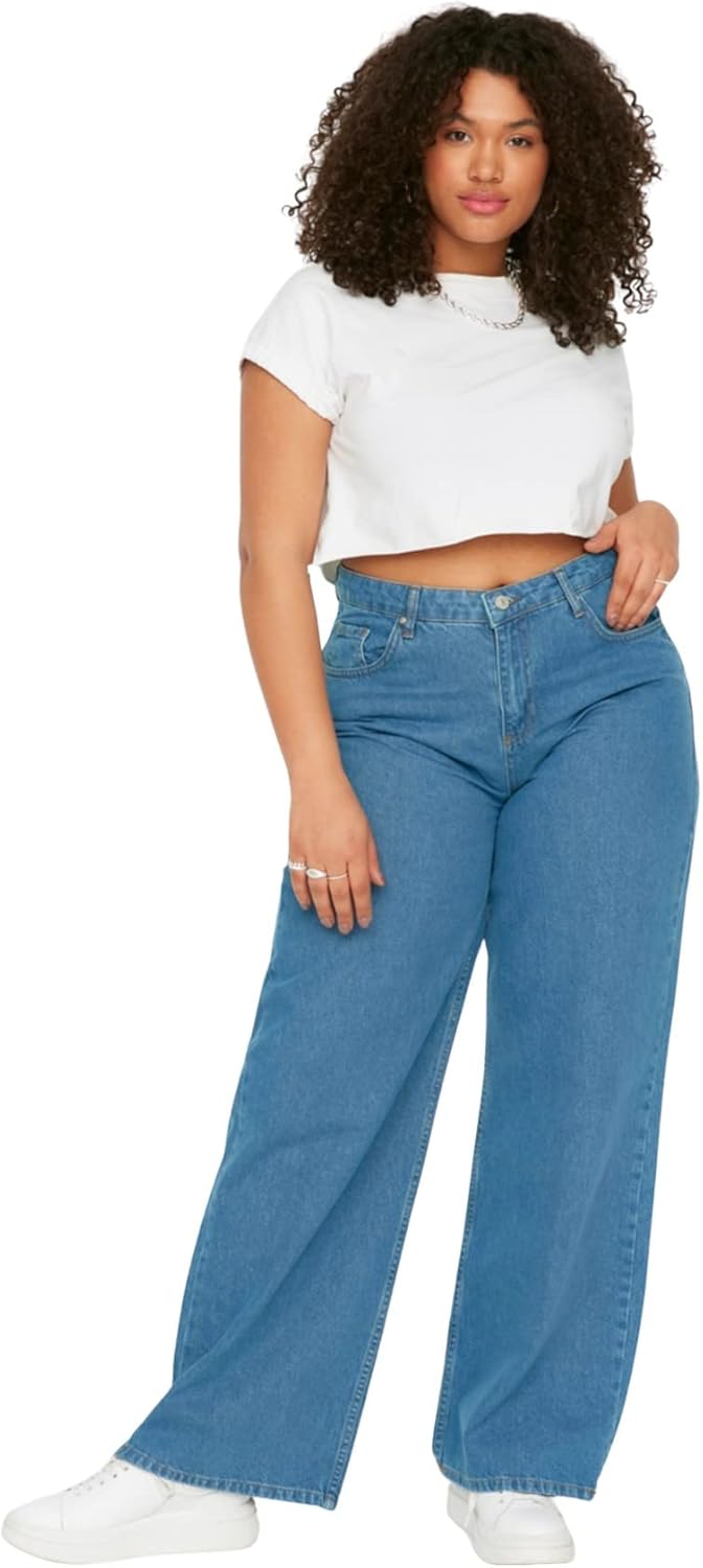 TRENDYOL Damen High Waist Plus Size Jeans 42 Hellblau, 42 Hellblau