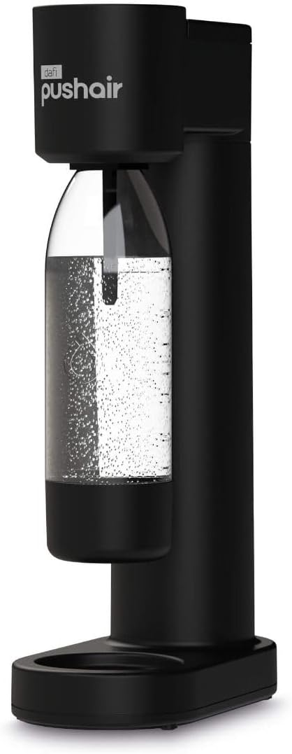 PUSHAIR Wassersprudler Dafi schwarzer Syphon + CO2-Kartusche + 0,7 l Flasche - Perfektes Sprudelwass