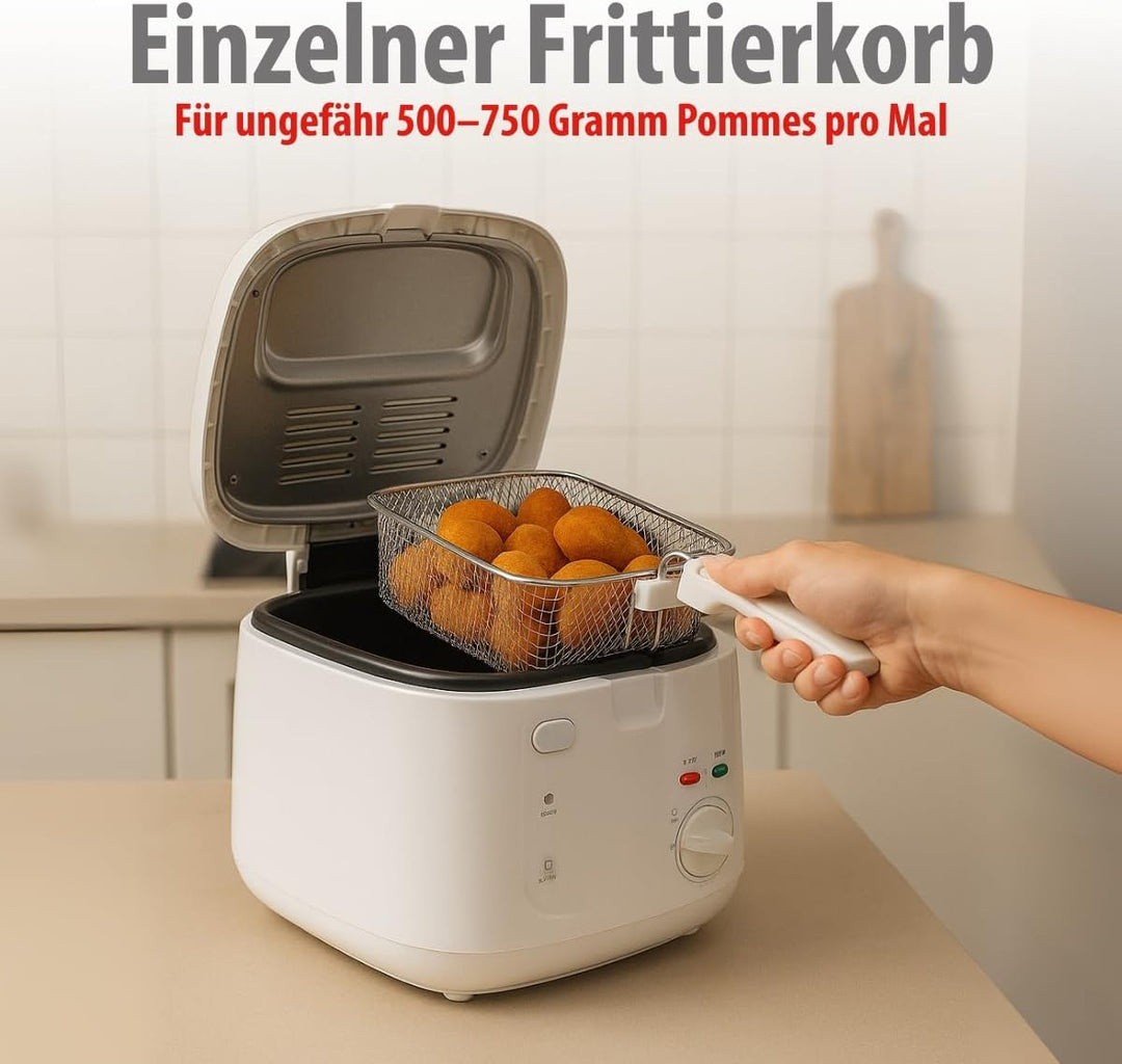 alpina Friteuse 2,5L DF-165 - Friteuse mit Fett 1800W - Einstellbare Temperatur bis 190°C - für 2 bi