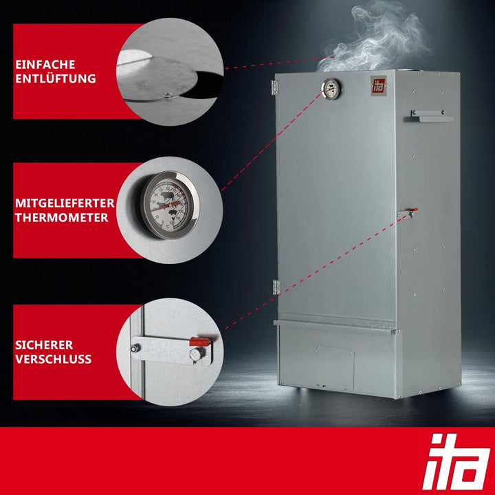 ITA Elektrischer Räucherofen 7005 - Premium Räucherschrank aus Edelstahl 81 cm mit Elektroheizung -