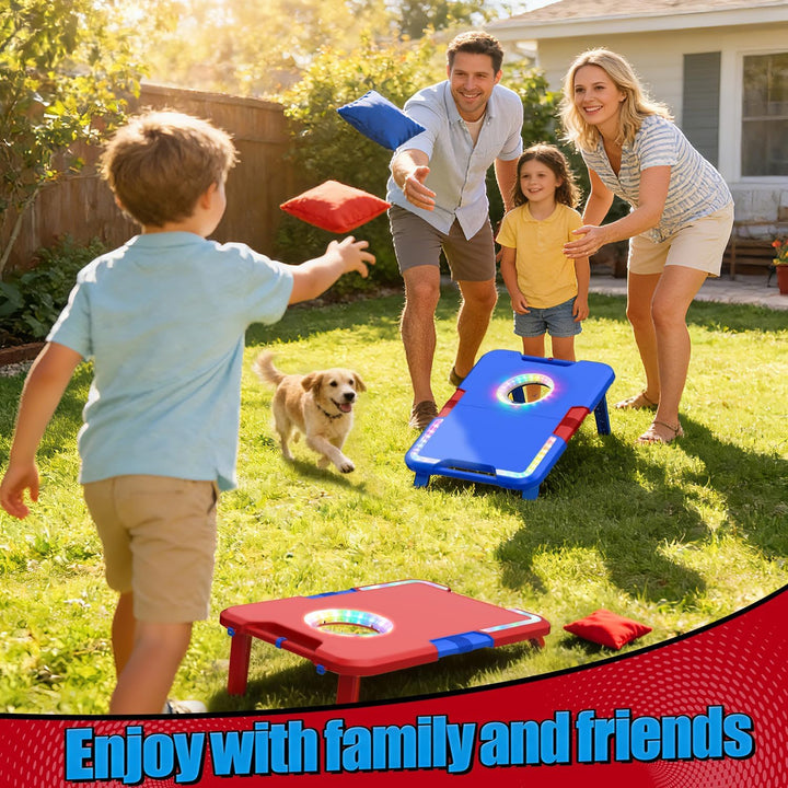 Leuchtendes Cornhole-Spielset mit Sound, 2 klappbare Boards & 8 Wurfsäcke, Sitzsack-Wurfspielzeug, t