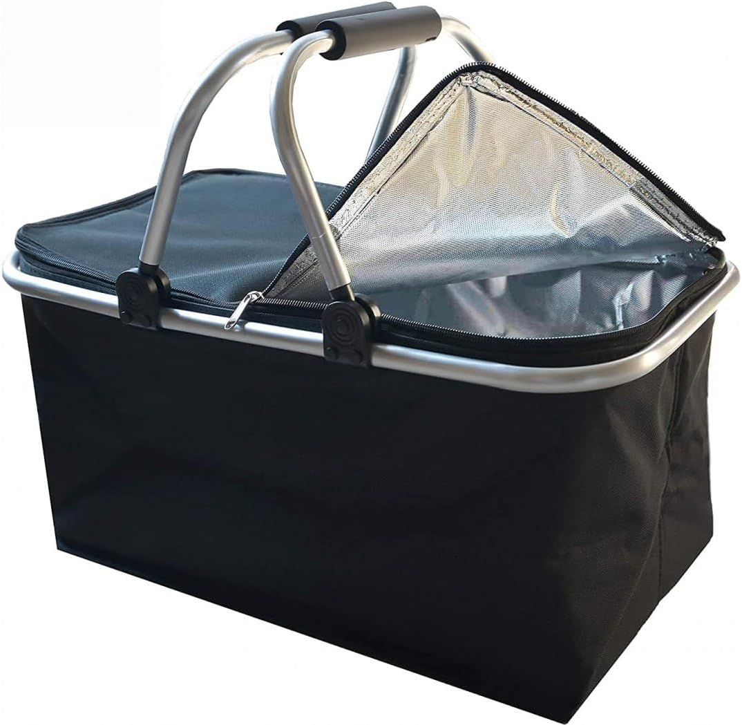 Kühltasche Gross 43x23x21 cm - Isolierte Picknickkorb Thermo mit Aluminiumrahmen - Kühlkorb für Büro