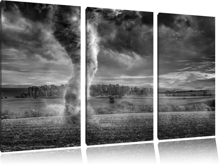 Pixxprint Tornado auf dem Feld als Leinwandbild/Grösse: 3 Teilig (120x80) cm/Wandbild/Kunstdruck/fer