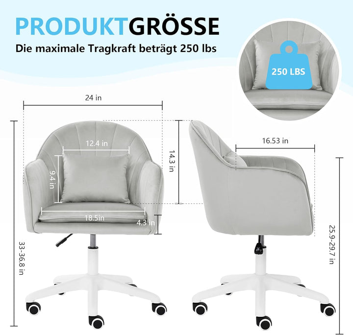 Ergonomischer Bürostuhl, 360°Drehstuhl mit Kopfkissen, Höhenverstellbarer Schreibtischstuhl, Schmink