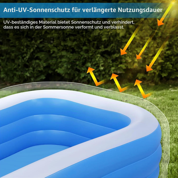 Duerer Aufblasbare Pool, Grosser Familienpool, Pool rechteckig für Kinder, Familienschwimmbad, Aufbl