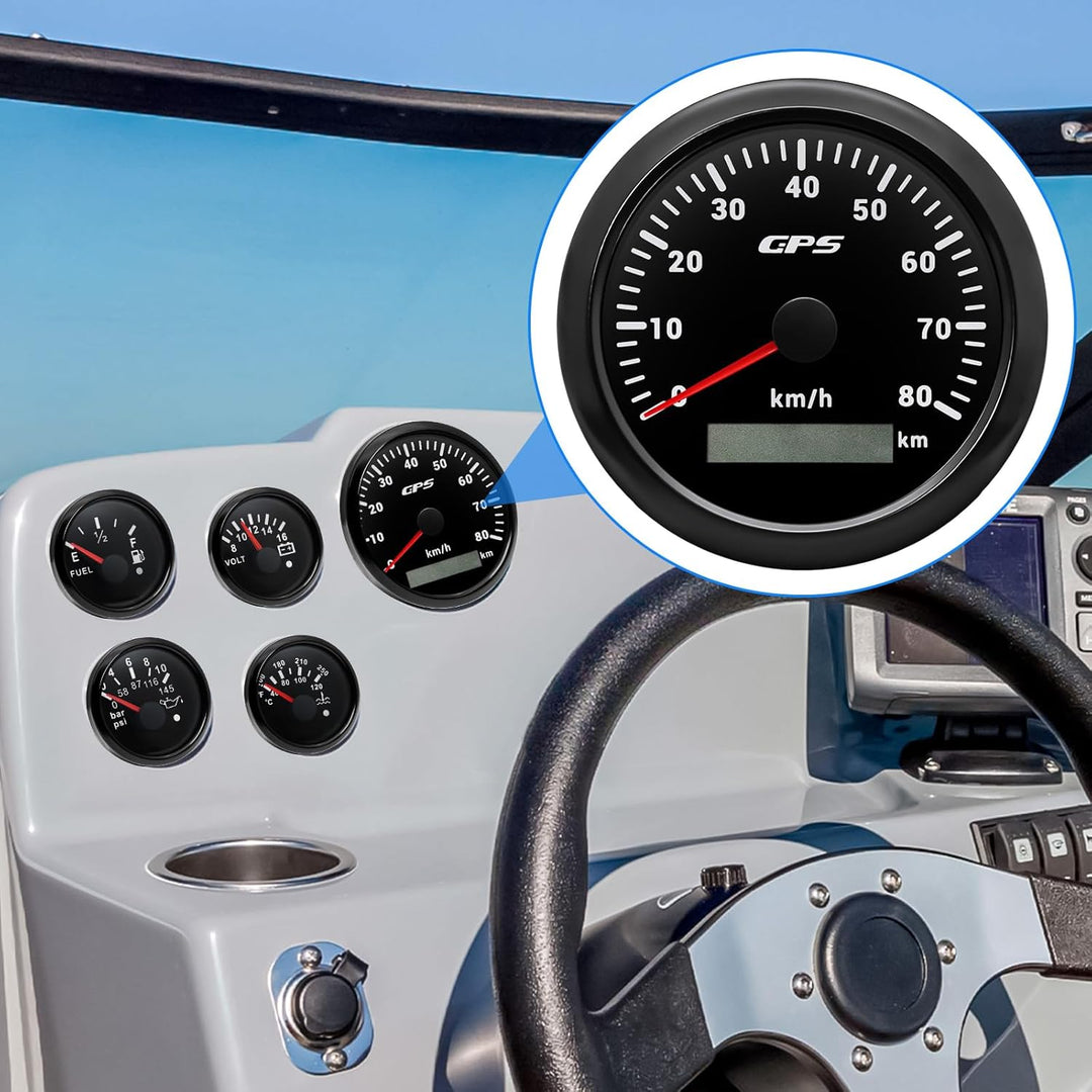 85mm Geschwindigkeitsmesser Boot GPS Tacho Kilometerzähler 0-80Km/H Wasserdichter IP67 7-Farben Tach