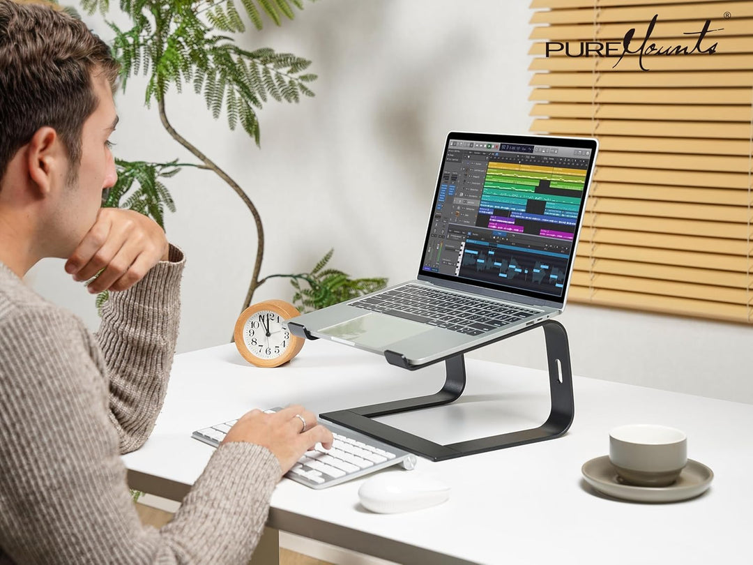 PureMounts Laptop Ständer Ultra-Slim, Ergonomischer Aluminium Notebookhalter mit Belüftung & Anti-Ru