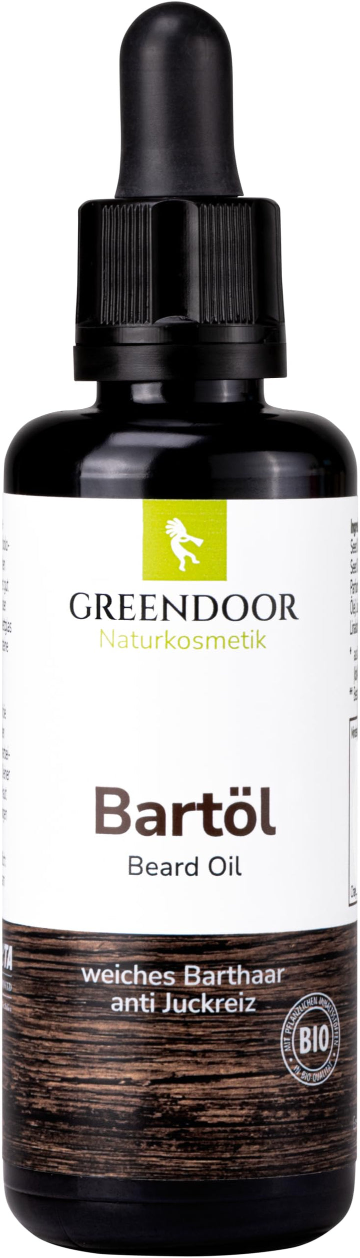 GREENDOOR Bio Bartöl 50ml, Premium Bartpflegeöl, Glasflasche mit Pipette, Bio Jojobaöl Bio Sesamöl B