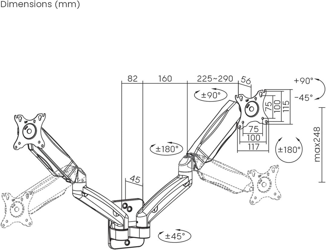 Maclean Monitor-Wandhalterung für 2 Monitore | Für 17–32" Flach- & Curved-Bildschirme 2x9 kg | VESA