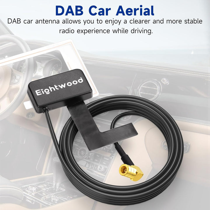 Eightwood Aktive DAB, DAB+ Autoantenne SMB Adapter, Digitales Autoradio Antenne Glashalterung mit 3