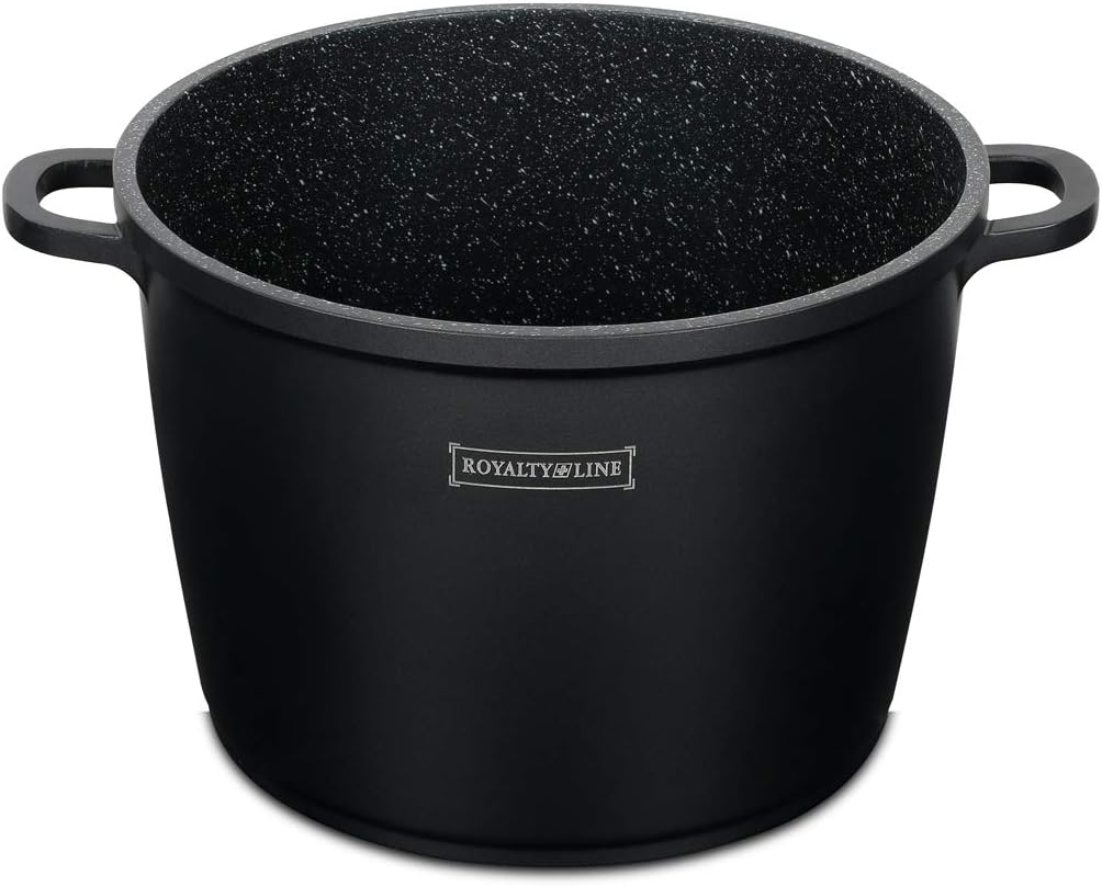 Royalty Line - Kochtopf mit Glasdeckel, Antihaftbeschichteter, Induktionsgeeignet, Schwarz, 7 Liter,